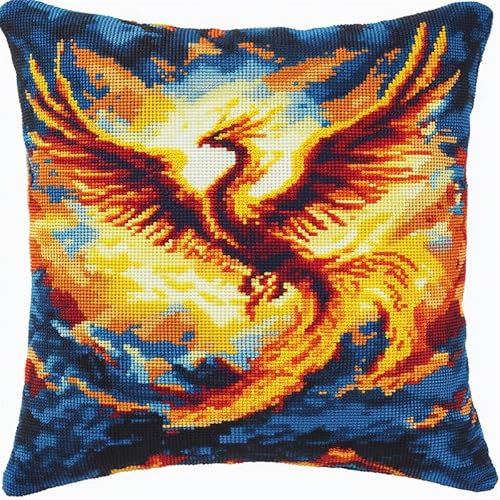 11CT Kreuzstich Kissen Vorgedruckt, Fantasie-Phönix Stickkissen mit Muster 45X45cm Stickset für Kreuzstichkissen Kreuzstich Kissen zum Basteln Stickkissen Stickpackung