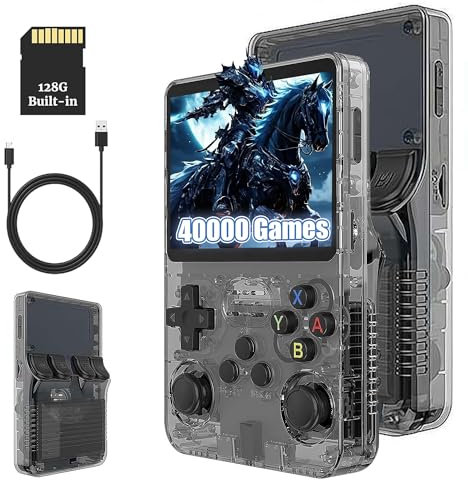 KINMRIS R36S Console de jeu portable rétro, avec écran IPS de 3,5, 128 Go plus de 40 000 jeux, console de jeu portable pour enfants et adultes, prend en charge plusieurs émulateurs, noire