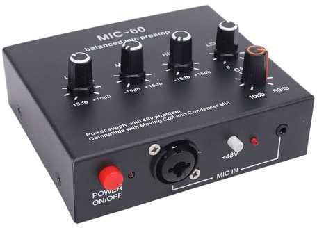 Preamplo Microfono, Preamplificatore Microfono di Uscita XLR Ad Alto Guadagno XLR, Mic Booster Dinamico e Condensatore per la Registrazione dello Streaming Live di Studio