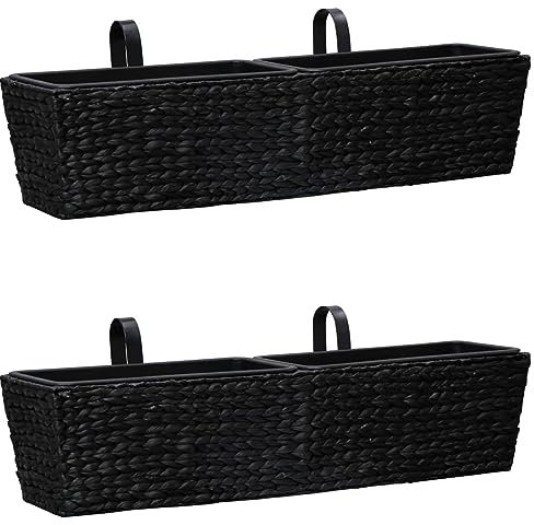 2 vasi da Fiori da Esterno Neri, fioriere sospese per Balcone, Giardino e Patio, Design Resistente in giacinto d'Acqua, Eleganti cestini per fioriere per l'arredamento della casa