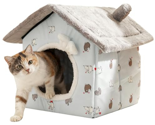 Cuccia per gatti, cuccia chiusa con calore, morbida cuccia per animali domestici per un riposo confortevole, fondo antiscivolo con cuscino in peluche, posto per dormire per gatti, gattini e cani di