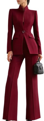Minetom Tailleur Femme Ensemble Pantalon 2 Pièces Elegant Manche Longue Blazer Veste Formel Bureau Travail Costume Outfit