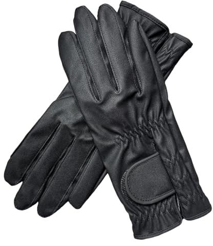 Harssidanzar Guantes de equitación de Cuero sintético para Hombres, Guantes de equitación para Hombres Negro L, DM304