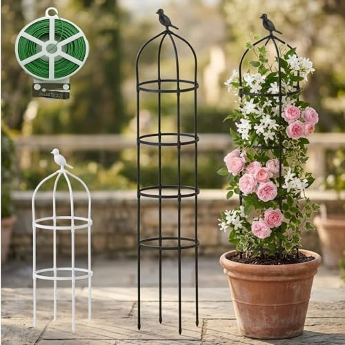 Tutores para Plantas Trepadoras, Obelisco de Jardín Antioxidante, Enrejado Metálico Exterior para Rosales, Tomates y Enredaderas, Tutores Fáciles de Instalar(Black,W 28cm x H 115cm)