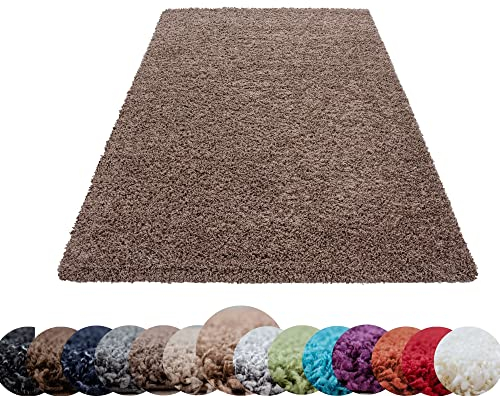 Homebyhome Shaggy Teppich 200x300 Wohnzimmer (200 x 290 cm) - Shaggy Teppich Hochflor Mokka Extra Weich und Flauschig - Waschbarer Langflor Teppiche für Schlafzimmer, Küche, Flur - Carpet, Halı, Kilim