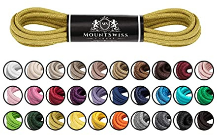 Mount Swiss Luxury Schuhbänder I Wasserabweisende und reißfeste Schnürsenkel rund ø 2-3 mm aus feiner Baumwolle/gewachst Farbe: Mustard, Länge: 100 cm