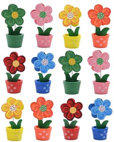 Portafoto creativo con base in legno, stile cartone animato, motivo: animali e fiori, decorazione per feste, con clip per biglietti, numeri, foto e note (12 pezzi per confezione)