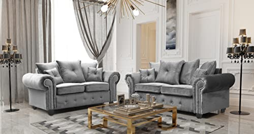 Huge Sale | Dark Grey Plush Fabric sofas 3 and 2 seater Sofa sets For Living Room