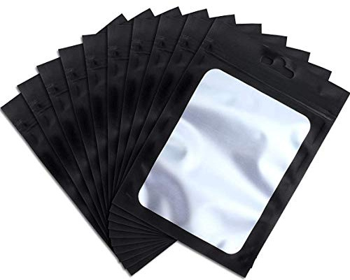 Sacchetti a chiusura lampo in Mylar richiudibili 100Pcs per conservazione degli alimenti Custodia a prova di odore per biscotti di caramelle Bomboniere (nero, 18 x 26 cm)