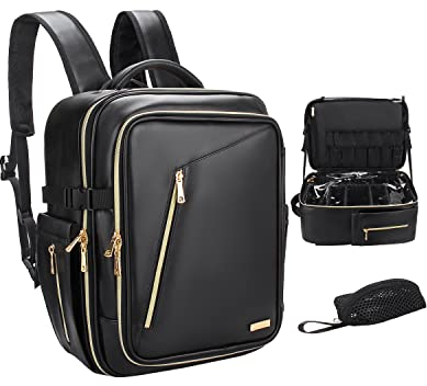 Relavel Kosmetiktasche Portable Reise Make Up Tasche, Large Professionelle Makeup Organizer Reisezug-Koffer Aufbewahrungstasche für Damen Maskenbildner leicht zu reinigendes Leder
