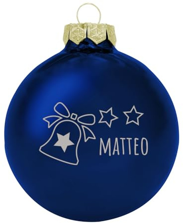 Deitert Weihnachtskugel mit Wunschtext Gravur, Ø 8cm, personalisierte Christbaumkugel aus Glas (glänzend), Individueller Weihnachtsbaumschmuck Namen oder Spruch, Glocken-Motiv, Blau