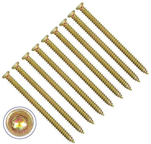 TERF Lot de 25 vis à béton à tête fraisée plate Torx 7,5 x 150 mm Utilisation sans bouchon pour brique creuse en pierre naturelle pour cadre de fenêtre, porte et menuiserie générale Jaune zinc