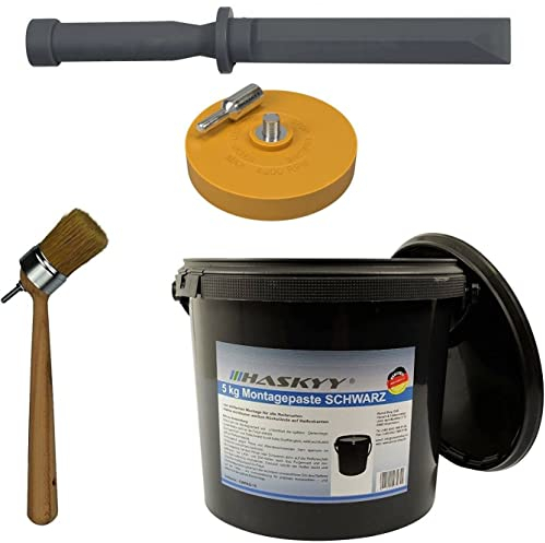3 kg Reifenmontage Set Montagepaste Montagewax Schwarz mit Reifenmontage Pinsel, Reiniger Schaber, Folienradierer mit Adapter - Universal Set ideal für Reifen Montage- & Demontage