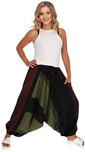 Kunst und Magie Unisex Haremshose OneSize mehrfahrbig Hippie Goa Fair, Größe:One Size, Farbe:Braun/Grün/Schwarz