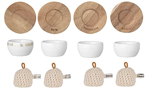 Colour-up Äggkoppar med fat set om 4 med olika motiv och 4 mössor – hjuldesign
