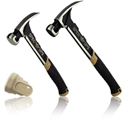 Spec Ops Tools Hammer Set, 20 oz Nailing Hammer and 22 oz Framing Hammer with Rip Claw & Soft Mallet Cap,25% Lighter Head, Shock-Absorbing MOA Grip, 3% Donated to Veterans