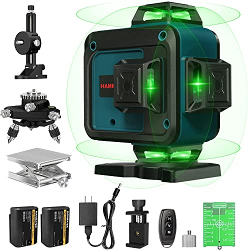 Niveau Laser 4 x 360°,Niveau Laser Autonivelant Rotatif pour Chantier HANMATEK LV16D avec 3 Modes 2 Batteries Rechargeables et Divers Accessoires