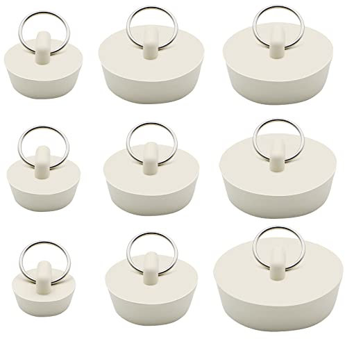 9 Pcs Bath Plugs, VEGCOO Sink Plugs Rubber Bathroom Sink Plug Kitchen Sink Plug with Hanging Ring, Drain Stoppers Sink Stoppers for Bathroom Bathtub Kitchen Sink Tubs, 9 Sizes