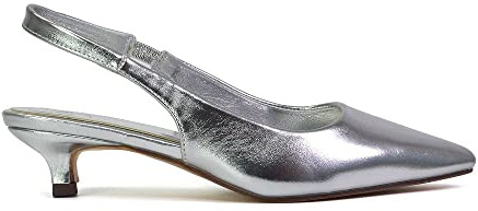 Womens Low Kitten Heel Shoes Ladies Slingback Sandals Pointed Toe Party Bridal Evening Silver Pumps Size 8
