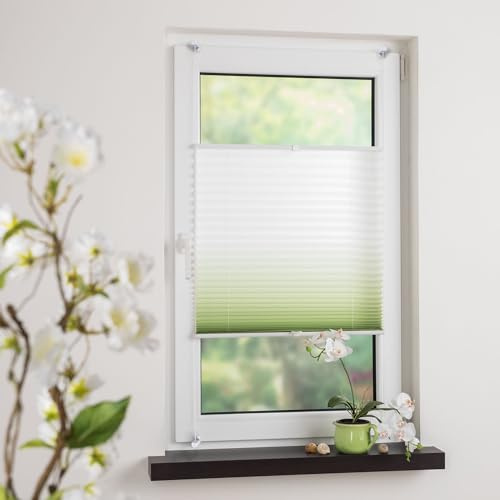 Bedrucktes Klemmfix-Plissee mit Farbverlauf, Lichtschutz, Sichtschutz, verspannt, ohne Bohren oder Schrauben, Breite: 100 cm/Länge: 130 cm, grün