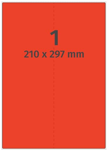 Labelident Laseretiketten selbstklebend auf DIN A4 Bogen - 210 x 297 mm - 100 Universal Etiketten rot, matt, 100 Blatt Papier Laserdrucker Etiketten, Trägerschlitzung