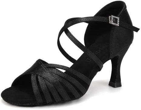 Uonpie Zapatos de Baile de Salón Latino Mujer Negro Salsa y Bachata práctica de Rendimiento Zapatos, 37 EU
