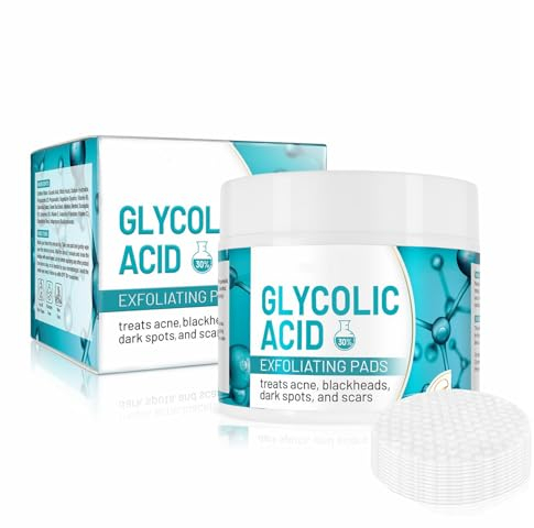 Glycolic Acid Face Pads With Vitamins B5, C & E - Exfoliating Toner for Skin Repair, Acne Treatment and Blackhead Reduction - 50 Pieces
