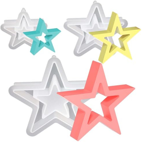 3 Stück Sterne Silikonform Weihnachten WISIRENT, Sterne Silikonformen Gießformen Weihnachten Stern Silikonharzformen, Silikonform Stern Kerzenhalter Star Christmas Silicone Mold für Bastelarbeiten