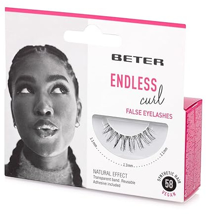Beter Extensions de cils artificiels n° 58 Endless Curl, avec colle, végétaliens et réutilisables, cheveux synthétiques avec ruban transparent pour un look naturel, maquillage des yeux