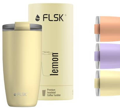 FLSK Tumbler – Premium coffee to go-Becher aus Edelstahl – 100 % auslaufsicher, BPA-frei & doppelwandig – hält 3 h heiß (lemon, 500 ml)