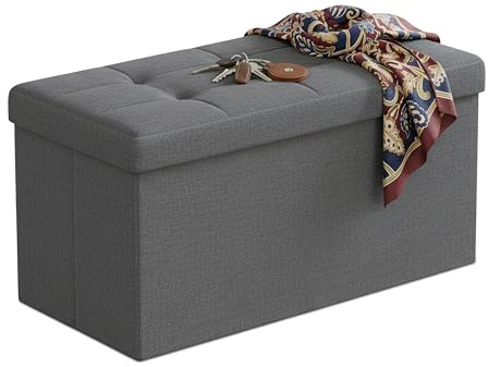 Banc Relaxdays, Rangement, Tissu, Pliable, rembourré, Couloir, Chambre, H x L x P 38 x 76 x 38 cm, Gris foncé