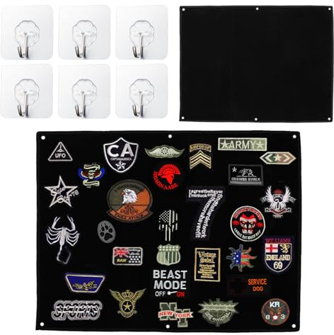 SHUOHONG Tablero de Exhibición de Parches Táctico Militar, 60x45 cm Plegable con Ojales, Panel de Velcro para Colgar Insignias, Sellos y Pegatinas Organizador Multiusos de Parches Tácticos (Negro)