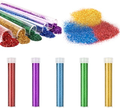 Henyall 5-Pack Fine Glitter Tubes, Glitter Paint Set - 5 Vibrant Glitter Colours for Arts & Crafts, Slime Making, Card Design, Nail Art & Decorations - Easy-Pour Tubes for Kids & Adult Craft Projects