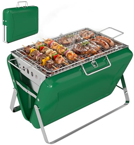 Outsunny Barbecue au Charbon de Bois Pliable Barbecue Portable Vert Foncé | Poignée, Pieds Repliables, Jardin, Terrasse, Camping