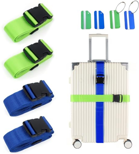 4Pcs Luggage Straps, Adjustable Suitcase Straps with 4 Luggage Tags | Heavy Duty Luggage Straps for Suitcase, Suitcase Belts for Travel and Flight