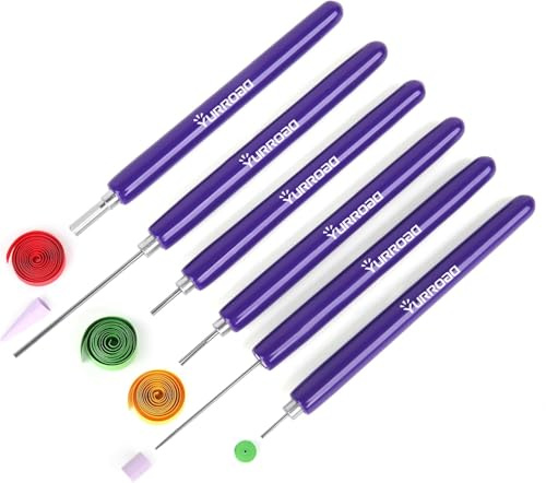 YURROAD Quilling Slotted Tools, 6-Piece Multi-Size Quilling Pen Set for 3mm 5mm 7mm 10mm+ Paper Strips, Different Slot Styles for Flowers, Cards, Coils, Swirls and DIY Paper Crafts-Purple