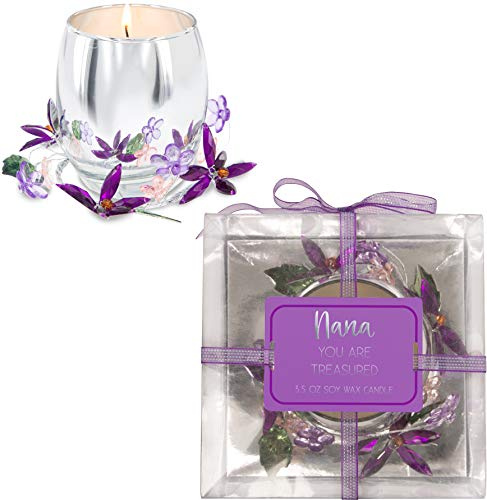 Pavilion - Nana You are Treasured - 3.5 Oz Jasmine Scented Candle with Purple Glass Flower Wreath