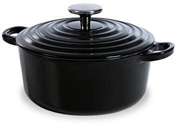 BK Bourgogne Olla de Hierro Fundido Esmaltado 20cm/2,5 L con Tapa, Inducción, Cazuela Ronde para Cocinar, Estofar, Guisar, Horno y Lavavajillas, Jet Negro