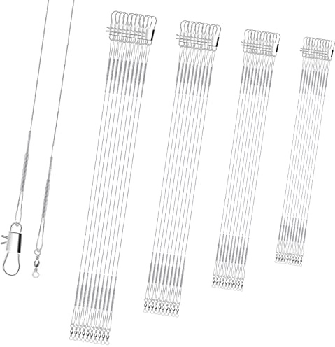 KINBOM 40pcs Fishing Leaders, Anti-bite Stainless Steel Wire Leaders Fishing Leaders Line with Swivels for Saltwater and Freshwater (6 inch/ 8 inch/ 10 inch /12 inch, Silver)