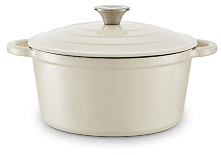 Barbary & Oak BO800251CRM Round Cast Iron Casserole Pan with Durable Enamel Interior, 24cm, Camembert Cream