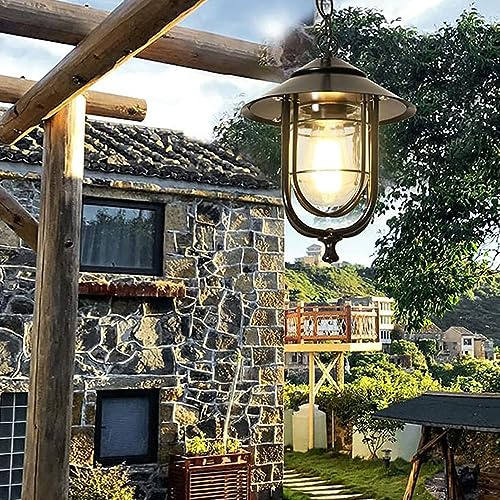 Mengjay E27 LED Utomhus Höjdjusterbar Pendellampa Retro Utomhus/Inomhus Hänglampa Svart Vattentät Metall Glas Lampskärm Pendellampa för trädgårdentré Hall Balkong Paviljong Villa Pendel (Stil:D)