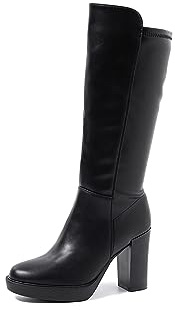 QUEEN HELENA Bottes hautes à talons avec plateau femme X27-124, Noir , 41 EU