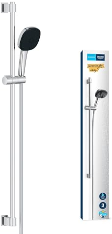 GROHE Vitalio Comfort 110, Ensemble de douche avec Douchette 3 jets, Barre de Douche 90cm, Flexible 1,75m, Economie d'Eau, A coller avec GROHE QuickGlue ou à visser, Chromé, 26932001