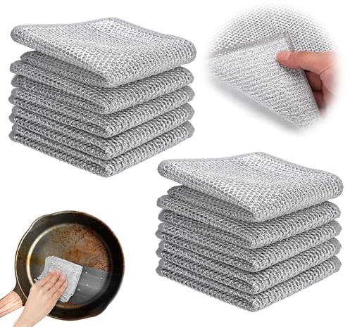 NQEUEPN 10 Piezas Paños de Cocina de Alambre Multifuncional, 23x18cm Antirrayas Trapos Multiusos de Alambre & Fibra Vegetal Paño de Cocina de Malla de Alambre Fregaplatos para Cocina Hogar