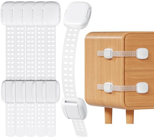 Kindersicherung Schrank 6 Stück, Schubladensicherung Baby, Verstellbare Länge, 360° Rotation, Türsicherung Kinder, Baby Sicherung für Schränke, Kühlschrank, Schubladen, Öfen, Toilette, Möbel