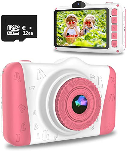 Kinderkamera, 3,5-Zoll Großbildschirm , Digitalkamera Kinder, 1080P HD 12MP, Anti-Drop, Dual-Kamera, Fotoapparat Kinder mit 32GB-Karte, Geschenke für 3-12 Jahre Jungen und Mädchen, Weihnachtsgeschenke