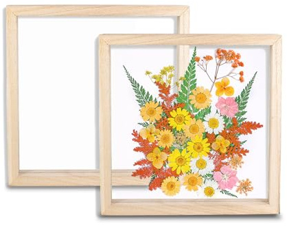 2 marcos de madera prensadas secas de 7.8 x 7.8 pulgadas, marcos de fotos acrílicos dobles transparentes, marcos de fotos flotantes de madera para pared y mesa, regalos (7.8 x 7.8 pulgadas)
