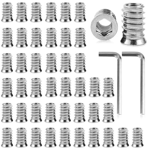 Lot de 100 inserts filetés en bois M6 x 20 - Écrou à visser - Manchons filetés en acier inoxydable - Adaptateur fileté - Écrou de réduction - Douilles filetées avec clé hexagonale