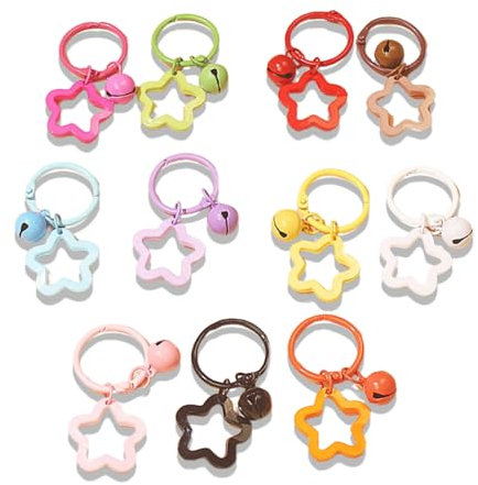 XYTAHDM 12 Pièces 30mm Anneau Porte Clé - Porte-clés Étoile Coloré Creatif en Alliage - Avec Design Cloche Mignon - Parfait pour l’usage quotidien, la décoration de sacs