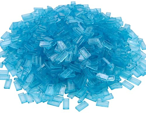 INNAL 1000 mattoncini da costruzione Classic Bulk, pietre piatte, blu mattoni, trasparenti, blu chiaro, 1 x 2 piastrelle, pietre trasparenti per bambini a partire dai 3 anni, compatibili con grandi
